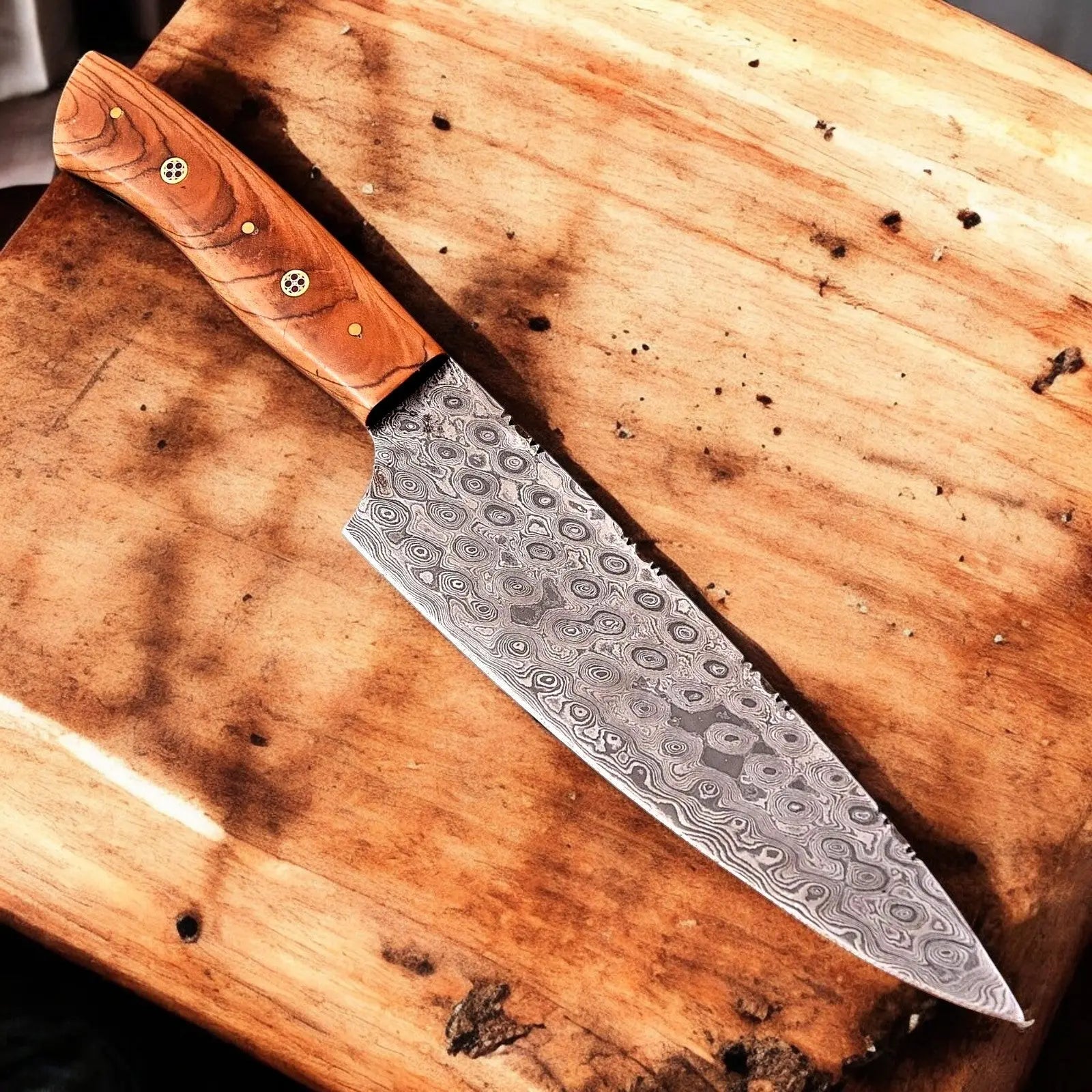 Handmade Damascus Chef Knife with Olivewood Handle Damascus Knife Store