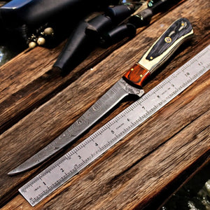 Handmade Damascus Fillet Knife with Antler Horn Handle Damascus Knife Store