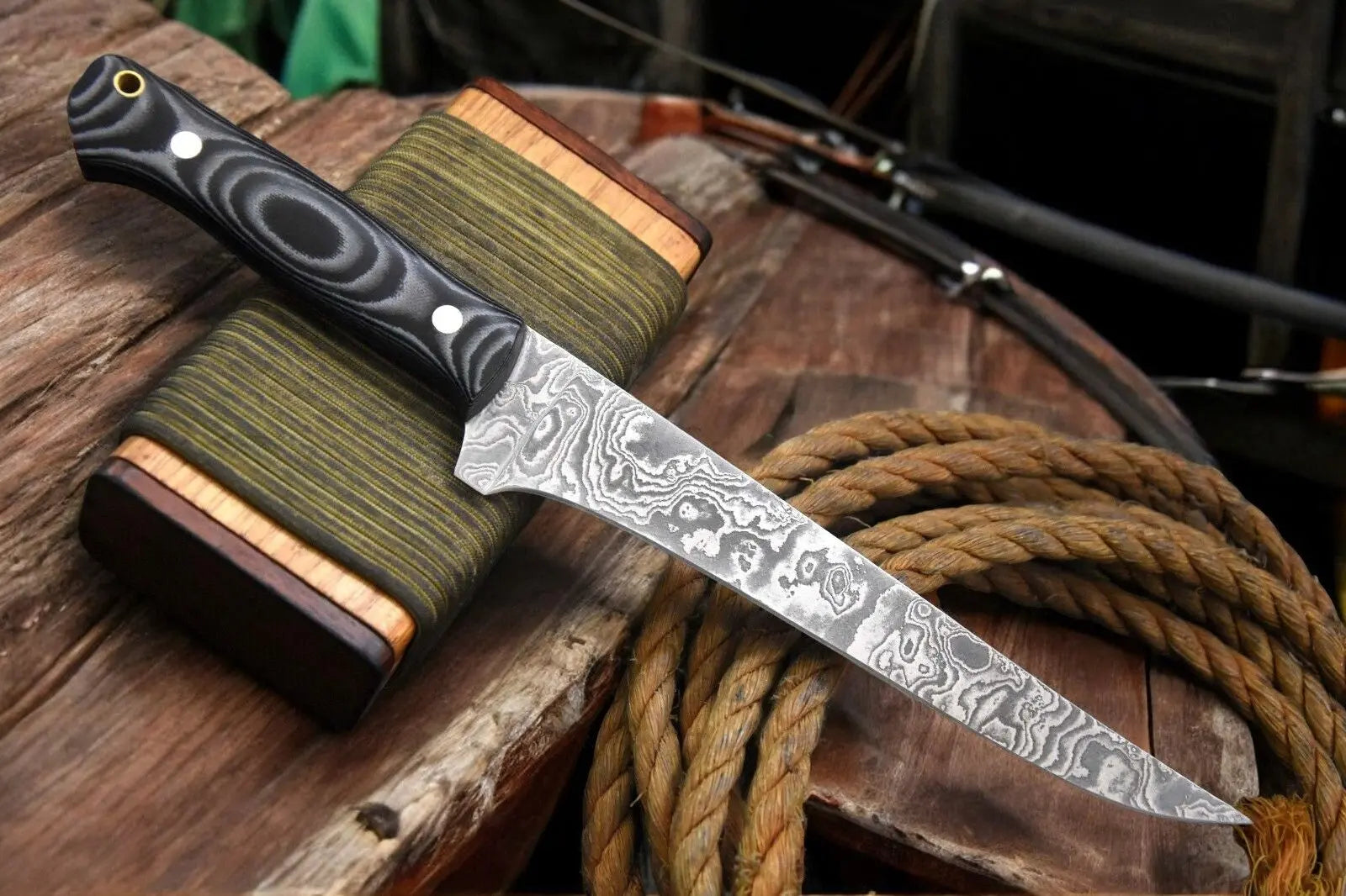Handmade Damascus Fillet Knife with G-10 Micarta Handle Damascus Knife Store