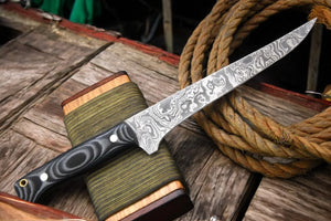 Handmade Damascus Fillet Knife with G-10 Micarta Handle Damascus Knife Store
