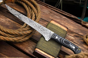 Handmade Damascus Fillet Knife with G-10 Micarta Handle Damascus Knife Store