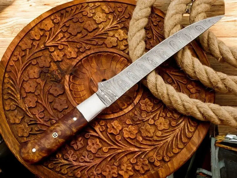 Handmade Damascus Fillet Knife with Rosewood Handle by Damascus Knife Store, Damascus knife detail photo 2