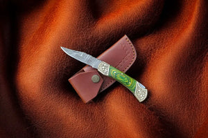 Handmade Damascus Folding Knife – Exotic Wood Handle Damascus Knife Store