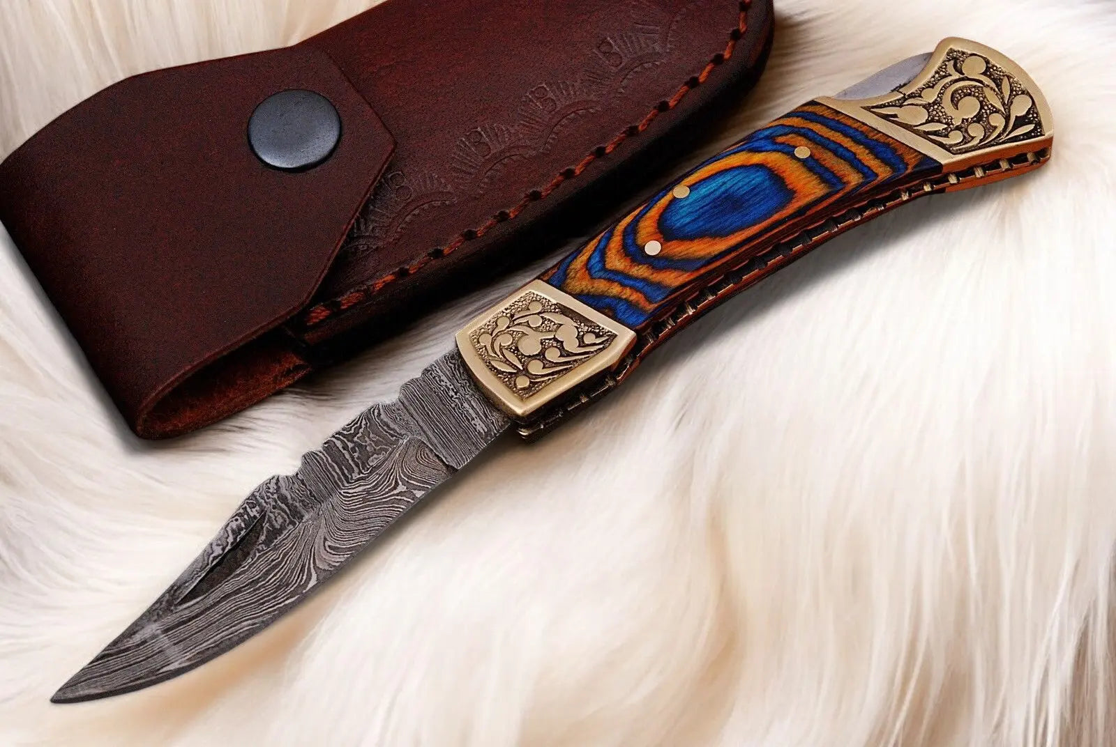 Handmade Damascus Folding Knife – Exotic Wood Handle Damascus Knife Store