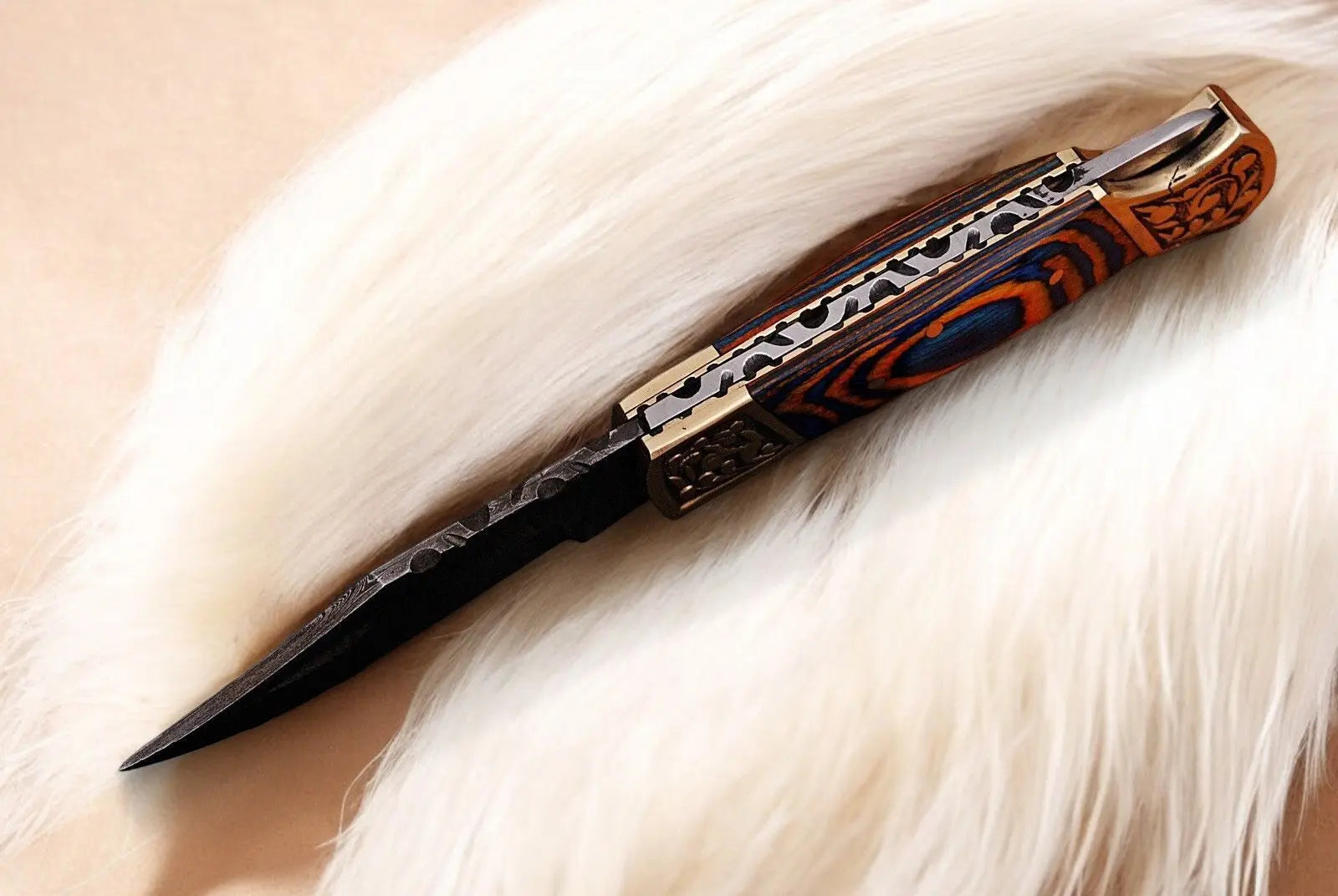 Handmade Damascus Folding Knife – Exotic Wood Handle Damascus Knife Store