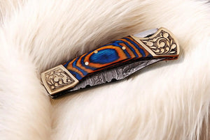 Handmade Damascus Folding Knife – Exotic Wood Handle Damascus Knife Store