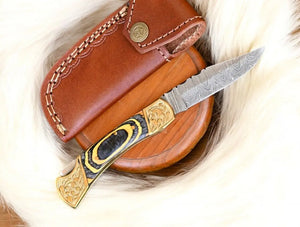 Handmade Damascus Folding Knife – Exotic Wood Handle Damascus Knife Store