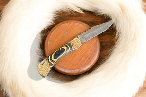 Handmade Damascus Folding Knife – Exotic Wood Handle Damascus Knife Store