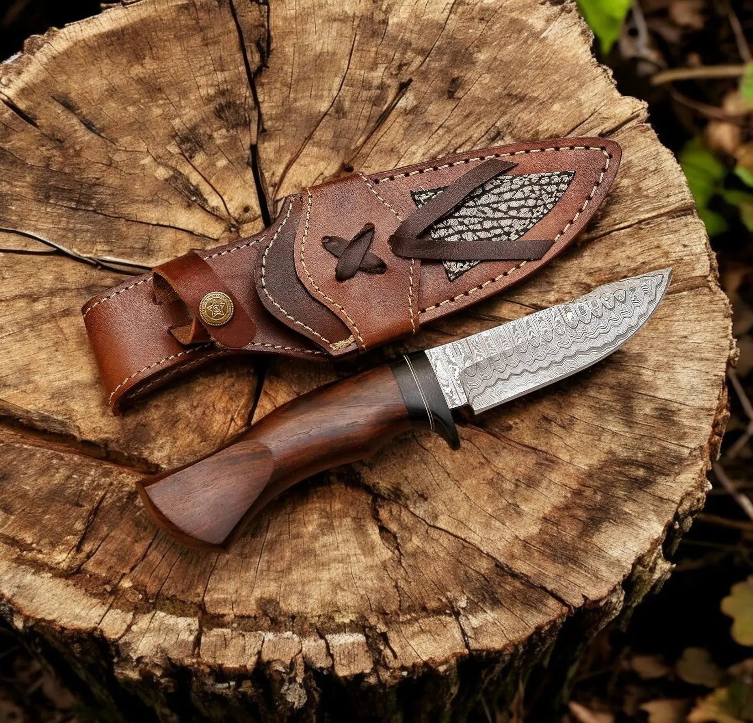 Handmade Damascus Hunting Knife – 10" with Rosewood Handle Damascus Knife Store
