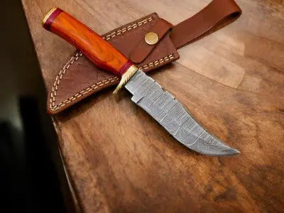 Handmade Damascus Hunting Knife – 11" with Wood Handle Damascus Knife Store