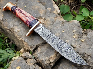 Handmade Damascus Hunting Knife – 12" with Bone Handle Damascus Knife Store