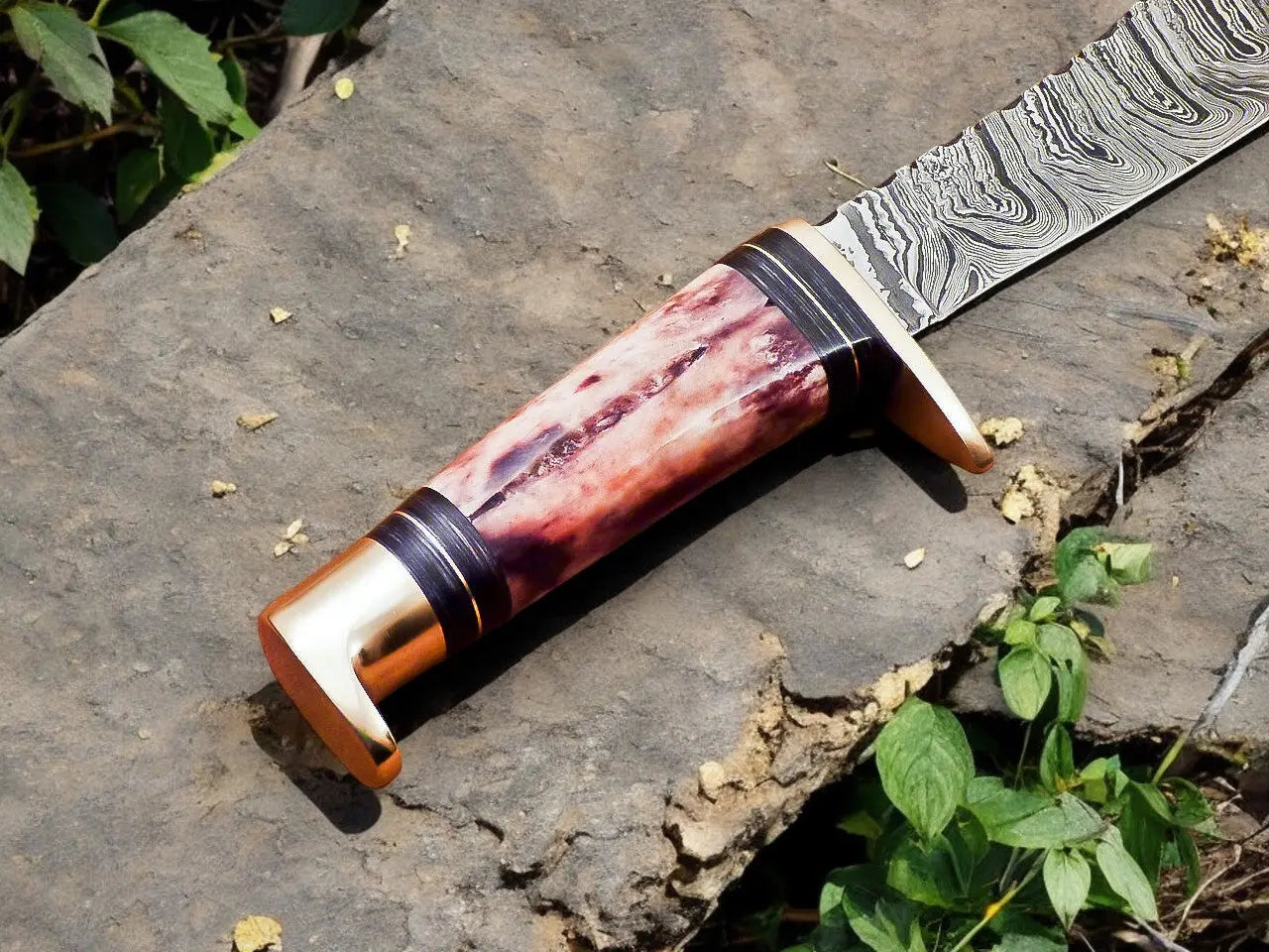 Handmade Damascus Hunting Knife – 12" with Bone Handle Damascus Knife Store