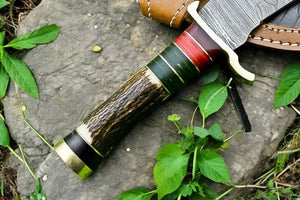 Handmade Damascus Hunting Knife – Antler & Wood Handle Damascus Knife Store