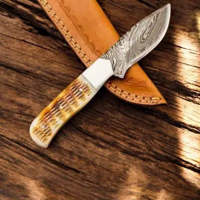 Handmade Damascus Hunting Knife – Camel Bone Handle Damascus Knife Store