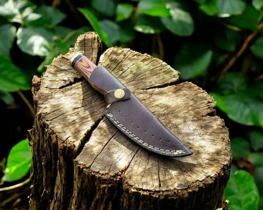 Handmade Damascus Hunting Knife – Exotic Wood Handle Damascus Knife Store