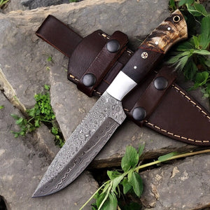 Handmade Damascus Hunting Knife | Sheep Horn & Rosewood Damascus Knife Store