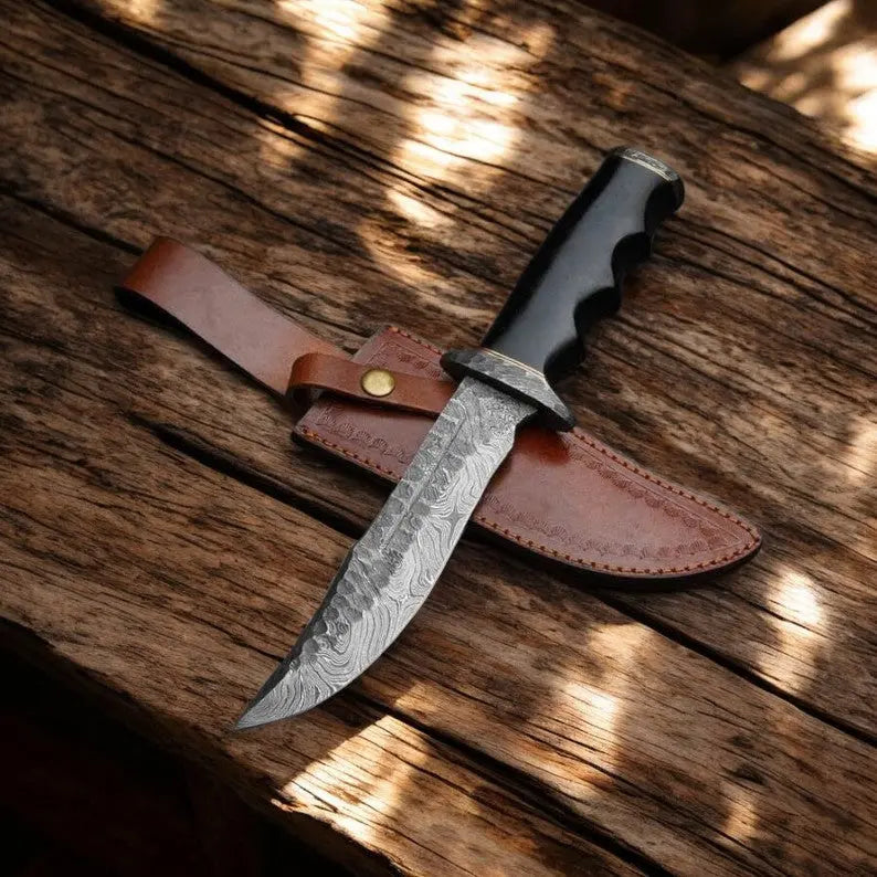 Handmade Damascus Hunting Knife with Buffalo Horn Handle Damascus Knife Store