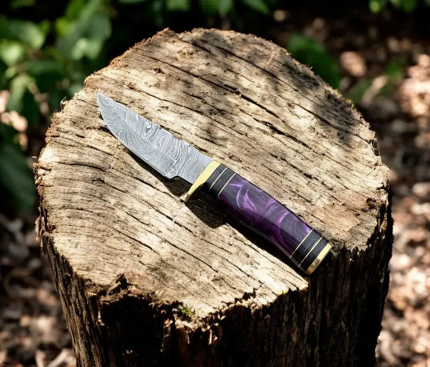 Handmade Damascus Hunting Knife with Epoxy Resin Handle Damascus Knife Store