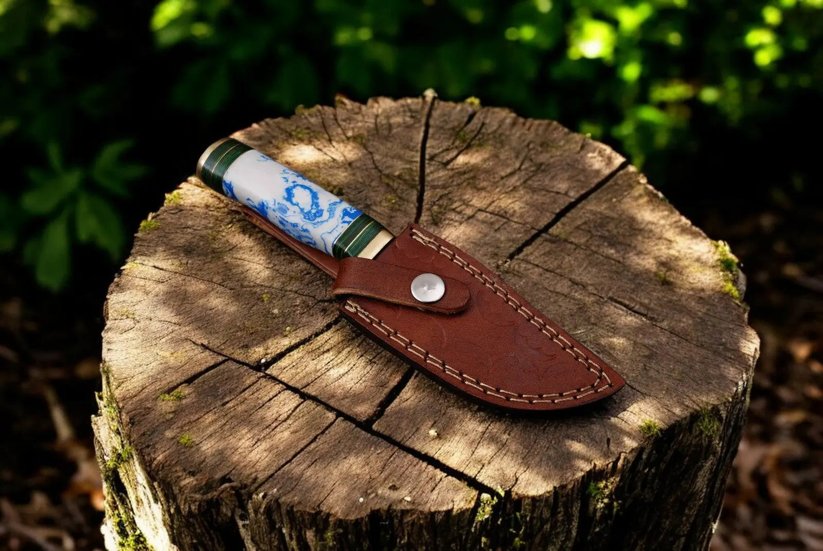 Handmade Damascus Hunting Knife with Epoxy Resin Handle Damascus Knife Store