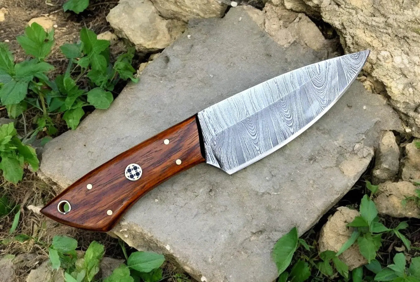 Handmade Damascus Hunting Knife with Rosewood Handle Damascus Knife Store