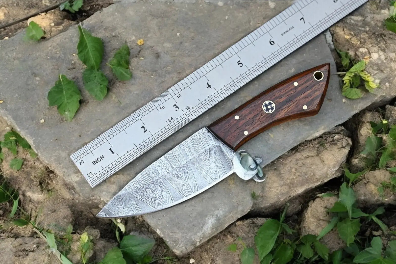 Handmade Damascus Hunting Knife with Rosewood Handle Damascus Knife Store