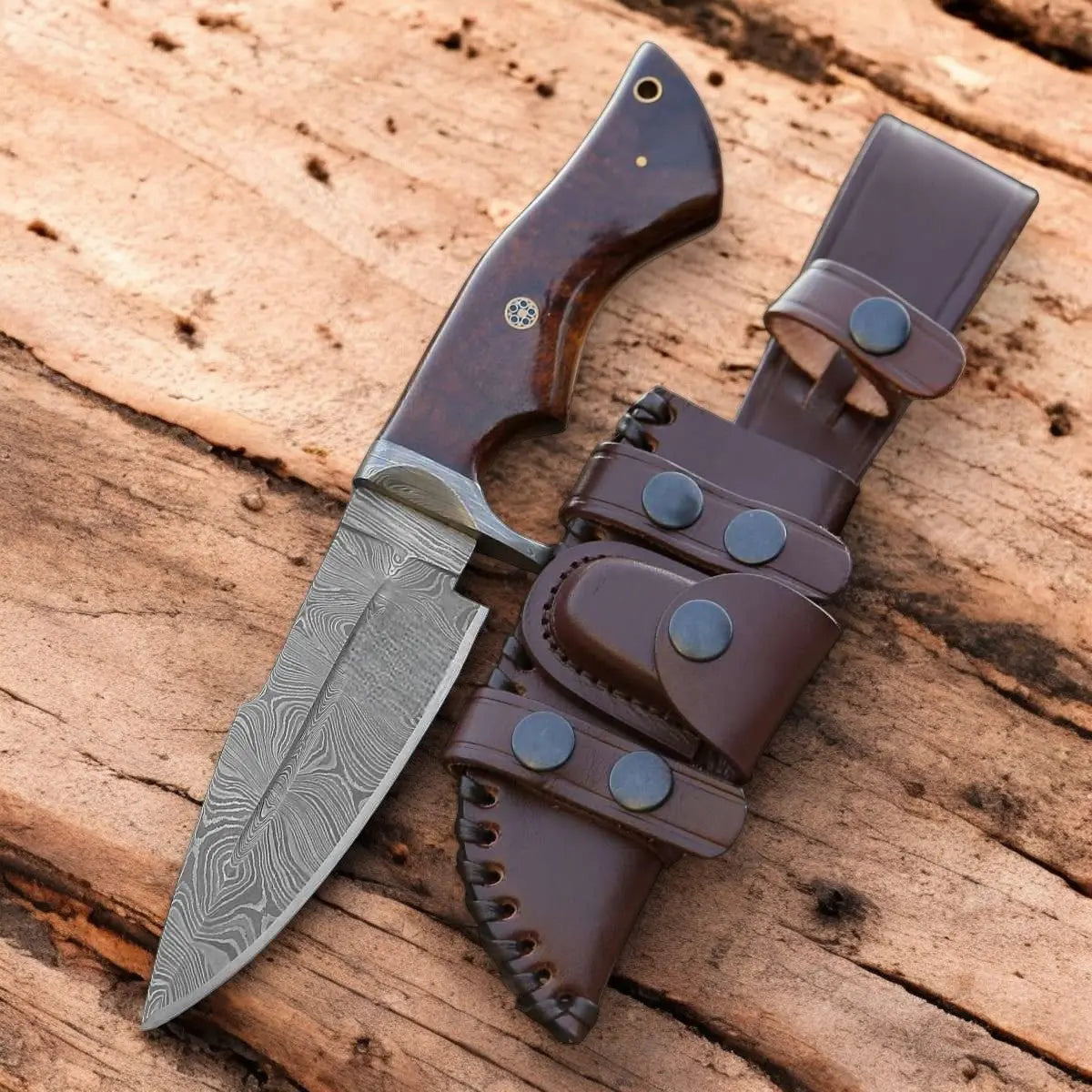 Handmade Damascus Hunting Knife with Rosewood Handle Damascus Knife Store