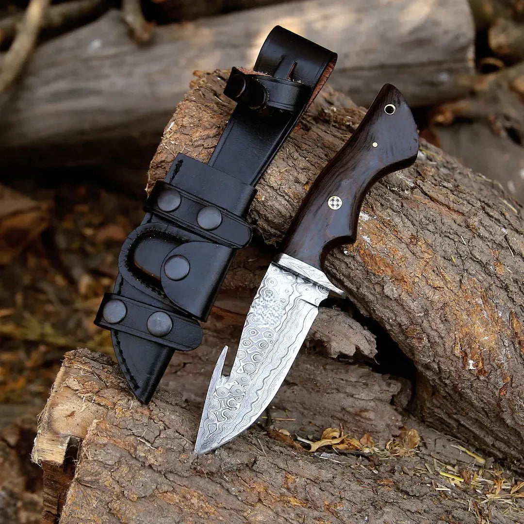 Handmade Damascus Hunting Knife with Rosewood Handle – 10" Damascus Knife Store