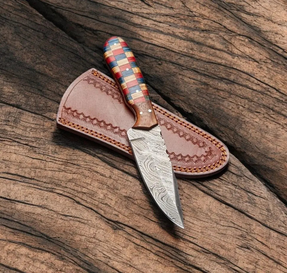 Handmade Damascus Hunting Knife with Wood Handle – 8" Damascus Knife Store