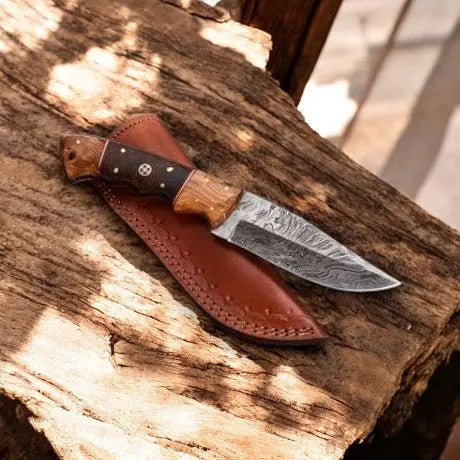 Handmade Damascus Hunting Knife with Wood Handle – 9" Damascus Knife Store