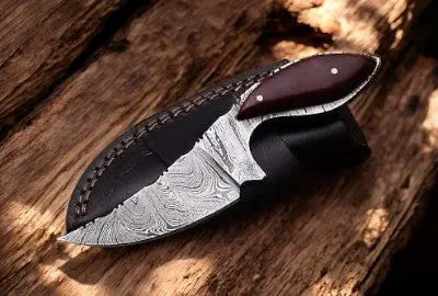 Handmade Damascus Hunting Knife with Wood Handle & Sheath Damascus Knife Store