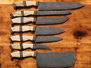 Handmade Damascus Kitchen Knives Set – Bone & Rosewood Damascus Knife Store