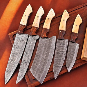 Handmade Damascus Kitchen Knives Set – Bone & Rosewood Damascus Knife Store