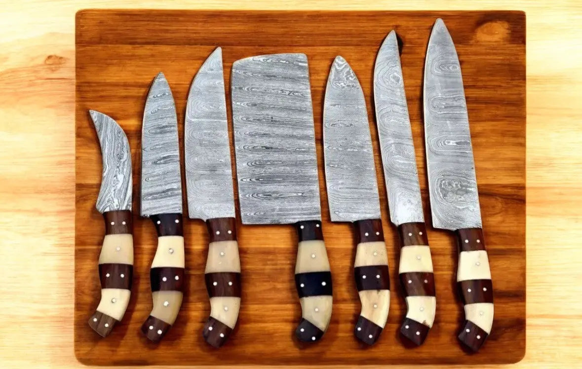 Handmade Damascus Kitchen Knives Set – Bone & Rosewood Damascus Knife Store