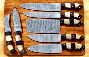 Handmade Damascus Kitchen Knives Set – Bone & Rosewood Damascus Knife Store