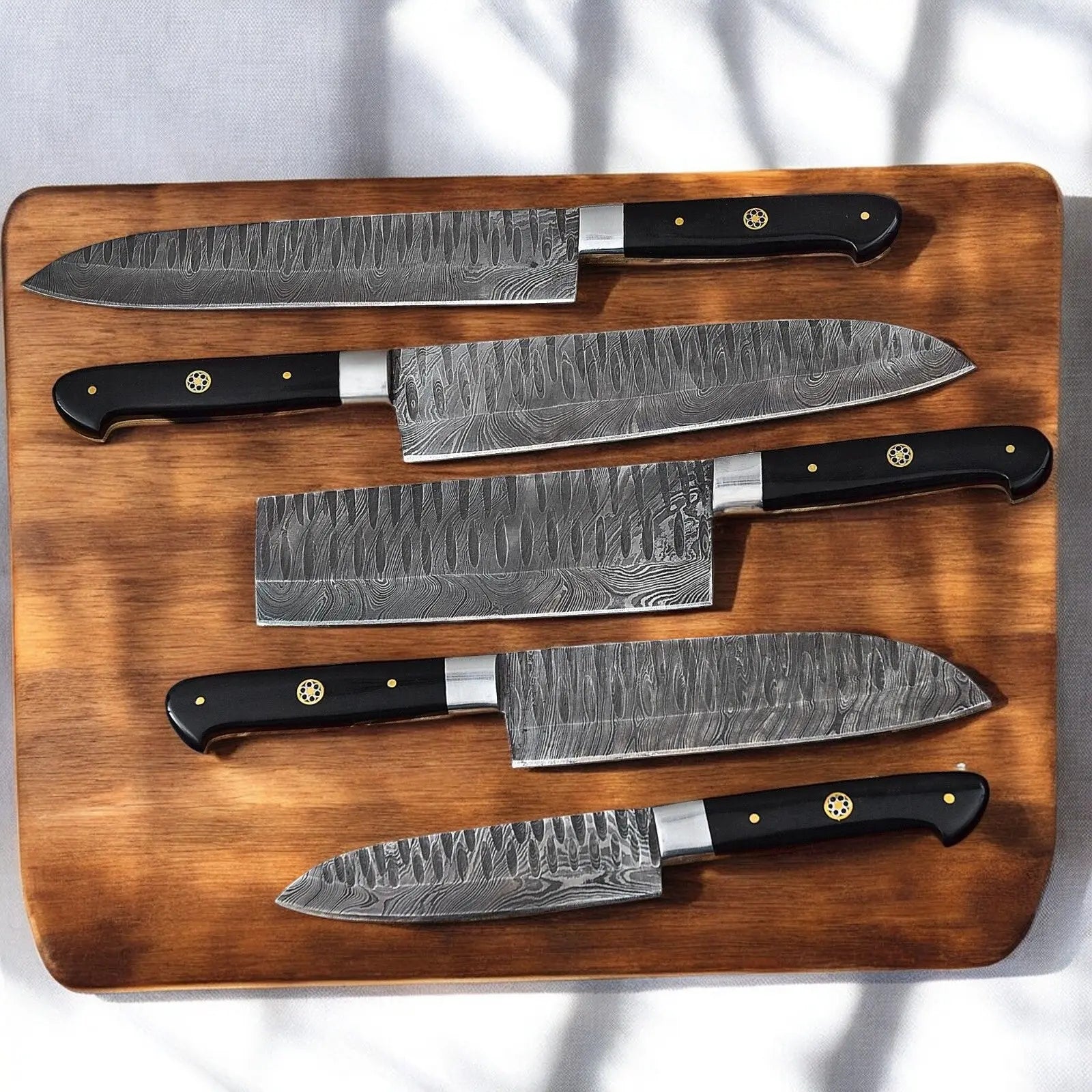 Handmade Damascus Kitchen Knives Set – Buffalo Horn Handle Damascus Knife Store