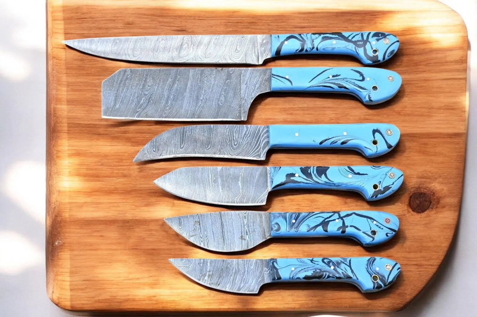 Handmade Damascus Kitchen Knives Set – Epoxy Resin Handles Damascus Knife Store