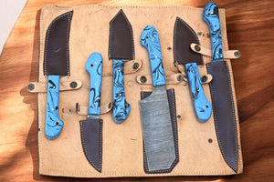 Handmade Damascus Kitchen Knives Set – Epoxy Resin Handles Damascus Knife Store
