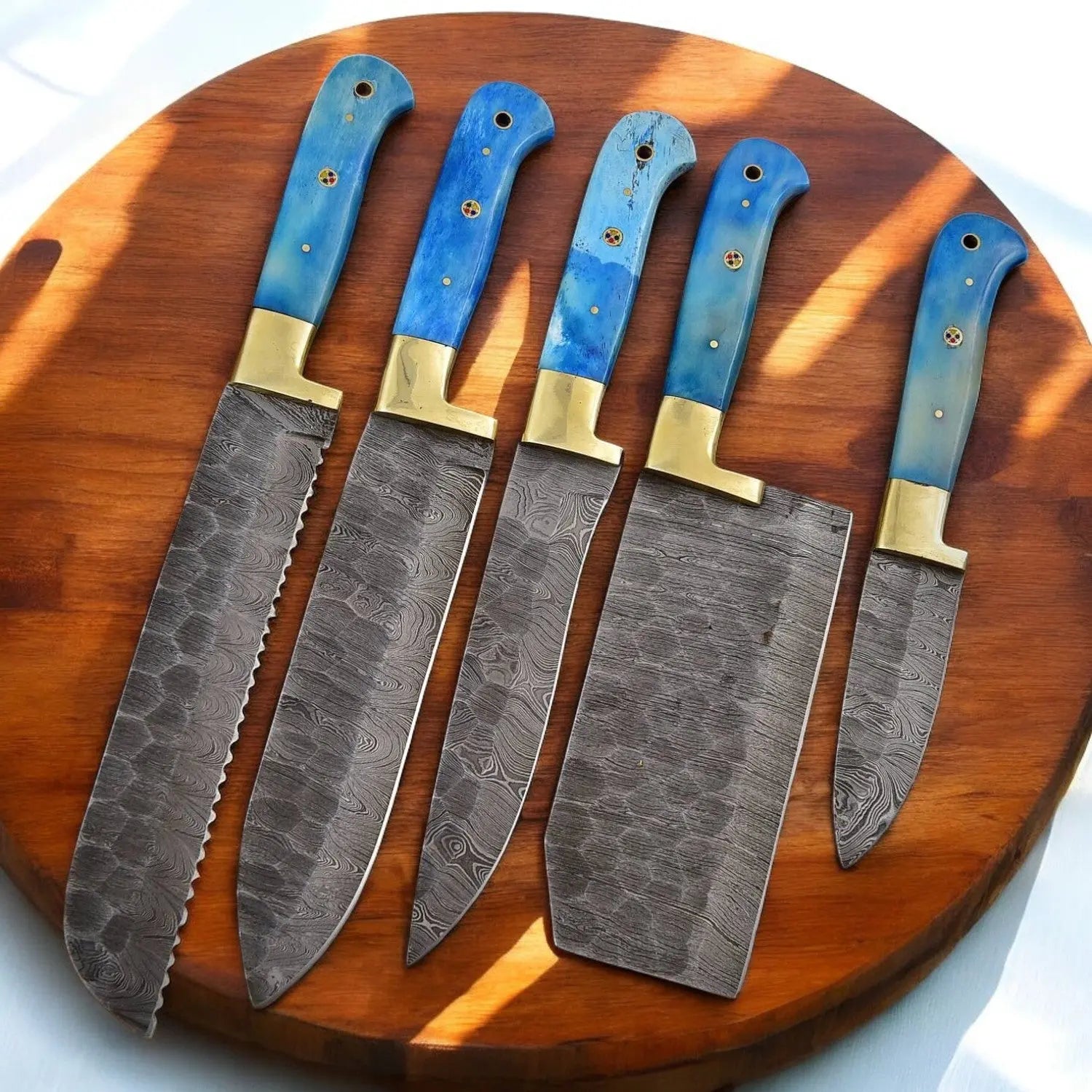 Handmade Damascus Kitchen Knives Set with Bone Handles Damascus Knife Store
