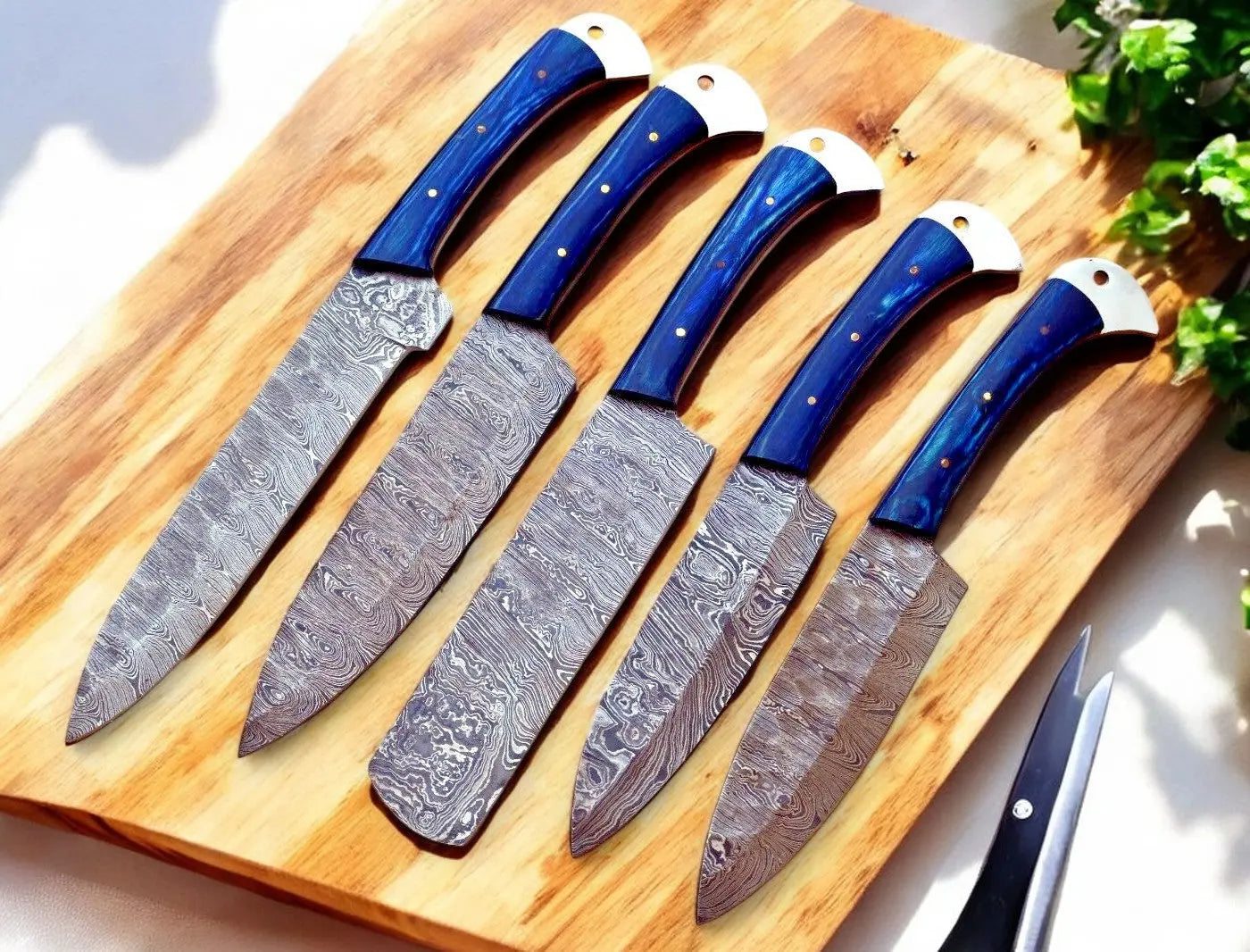 Handmade Damascus Kitchen Knives Set with Exotic Wood Damascus Knife Store