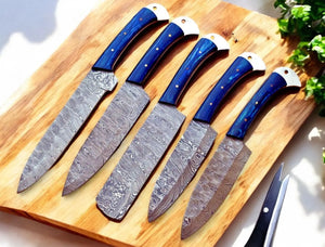 Handmade Damascus Kitchen Knives Set with Exotic Wood Damascus Knife Store