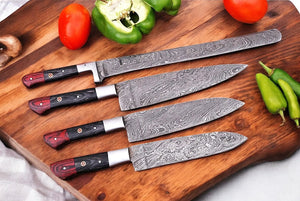 Handmade Damascus Kitchen Knives Set with Exotic Wood Handles Damascus Knife Store