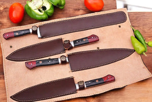 Handmade Damascus Kitchen Knives Set with Exotic Wood Handles Damascus Knife Store
