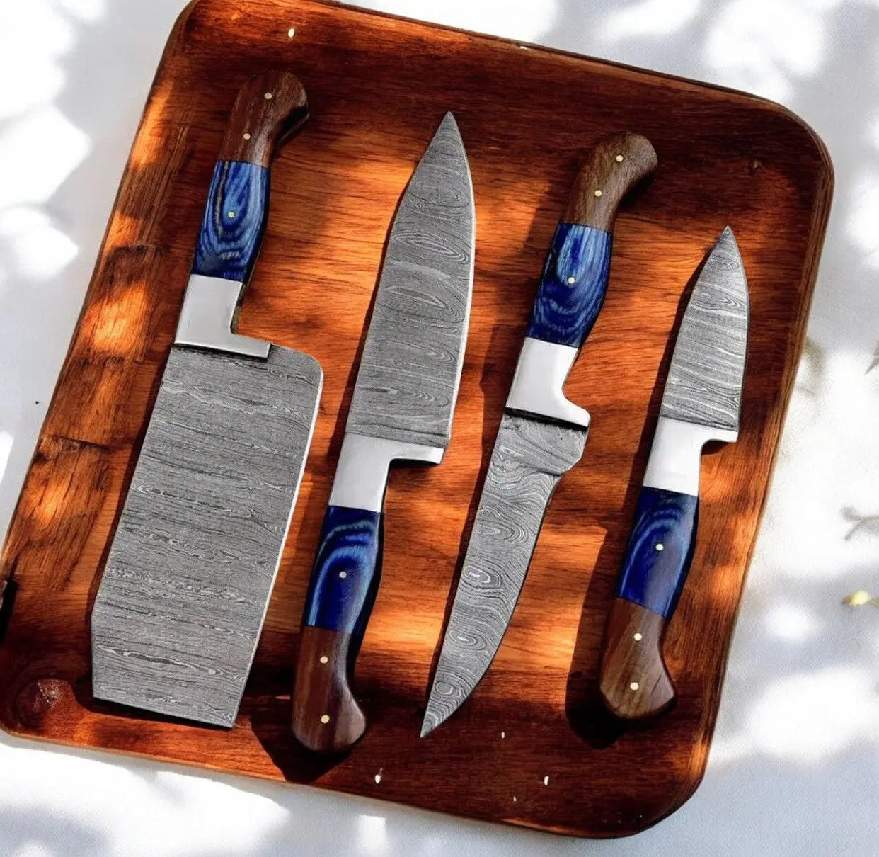 Handmade Damascus Kitchen Knives Set with Leather Roll Damascus Knife Store