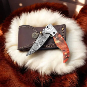 Handmade Damascus Pocket Knife – Epoxy Resin Handle Damascus Knife Store