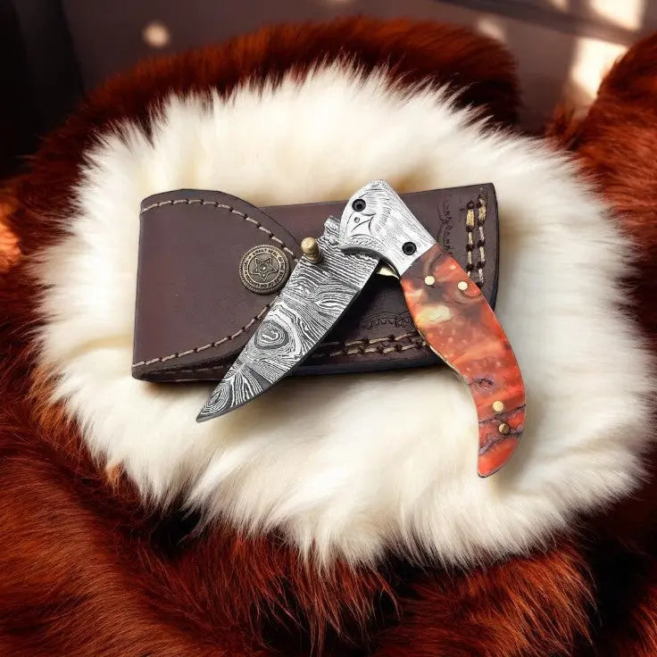 Handmade Damascus Pocket Knife – Epoxy Resin Handle Damascus Knife Store