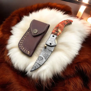 Handmade Damascus Pocket Knife – Epoxy Resin Handle Damascus Knife Store