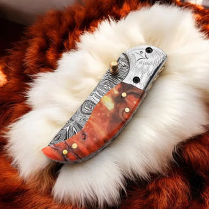 Handmade Damascus Pocket Knife – Epoxy Resin Handle Damascus Knife Store
