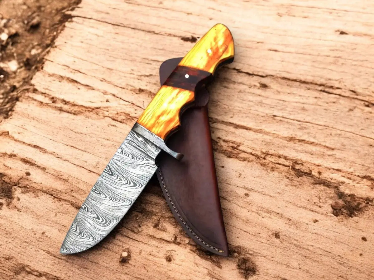 Handmade Damascus Skinning Knife with Pakka Wood Handle Damascus Knife Store