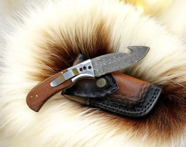 Handmade Damascus Steel Folding Knife with Rosewood Handle Damascus Knife Store