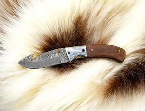 Handmade Damascus Steel Folding Knife with Rosewood Handle Damascus Knife Store